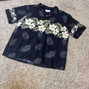 Vintage KY'S Hawaiian Shirt Mens XL Black Short Sleeve Button Up Made in USA